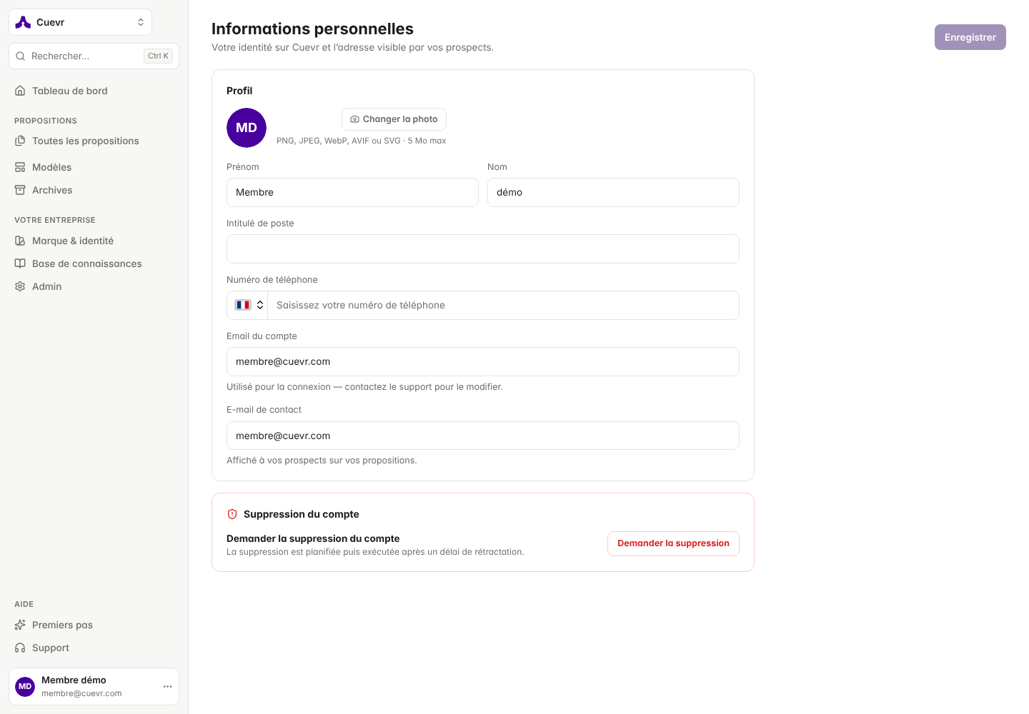 Account deletion card and its Request deletion button.
